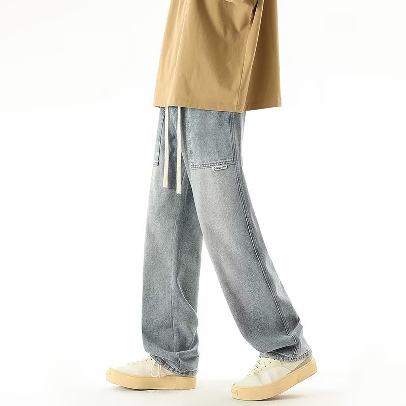 2024 primavera y otoño nuevo estilo americano recto retro lavado casual de gran tamaño pantalones de mezclilla desgastados de calle alta