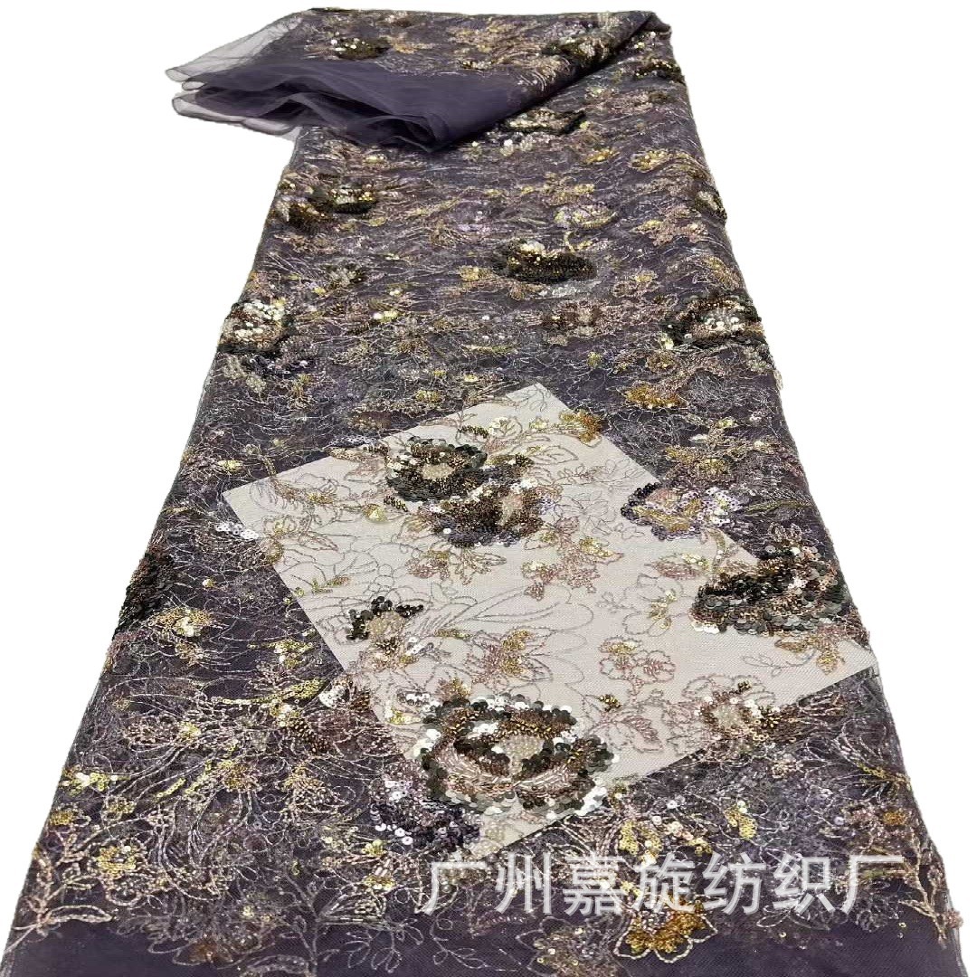 Tela de encaje con lentejuelas doradas, estilo chino, bordada, para vestido étnico Dai, qipao, traje de espectáculo.