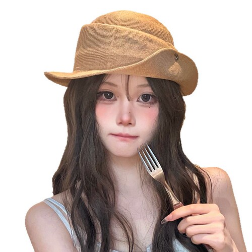 French Hepburn style elegant top hat, women's summer seaside vacation beach hat, gold style rolled-edge sunscreen sun hat