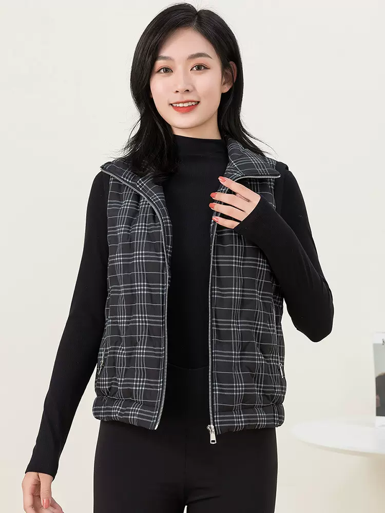 2025冬季新款男装轻型羽绒便携式格子马甲背心轻暖便携防水