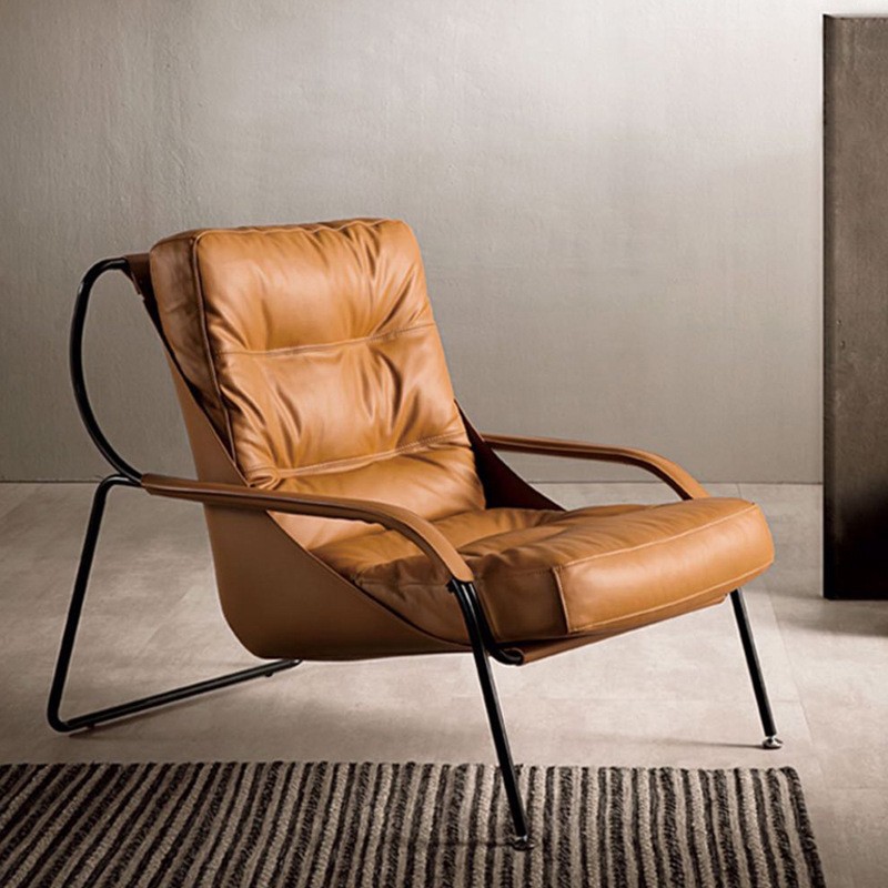 Art de cuero ligero de lujo italiano sofá silla industrial silla de ocio diseño de sala de estar naranja silla de negociación