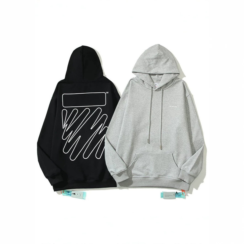 Trendy Brand In-Stock Off-White Hoodie with Irregular Handwritten Print on the Back, Loose Fit