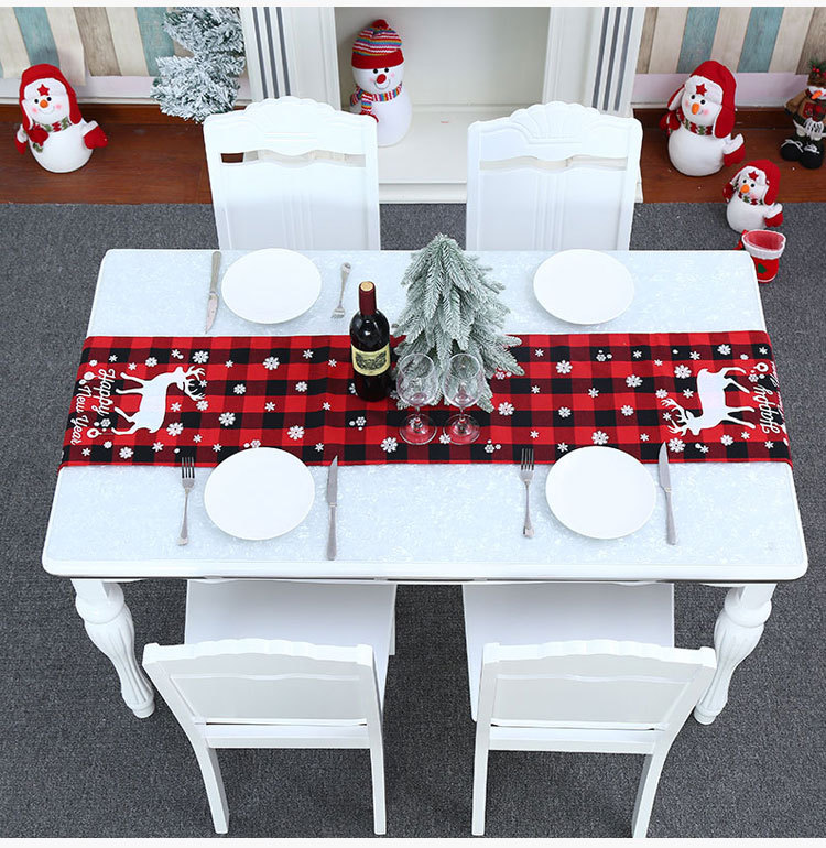 Großhandel Weihnachts Dekoration Polyester-baumwolle Karierter Tisch Läufer Nihao Schmuck display picture 7