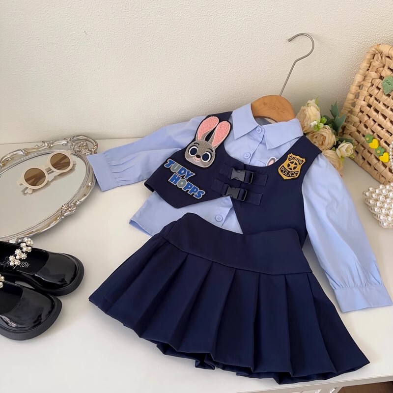 Autumn 2024 Girls Vest Skirt College Style Top Pleated Skirt Shirt Rabbit Police Officer Judy suit