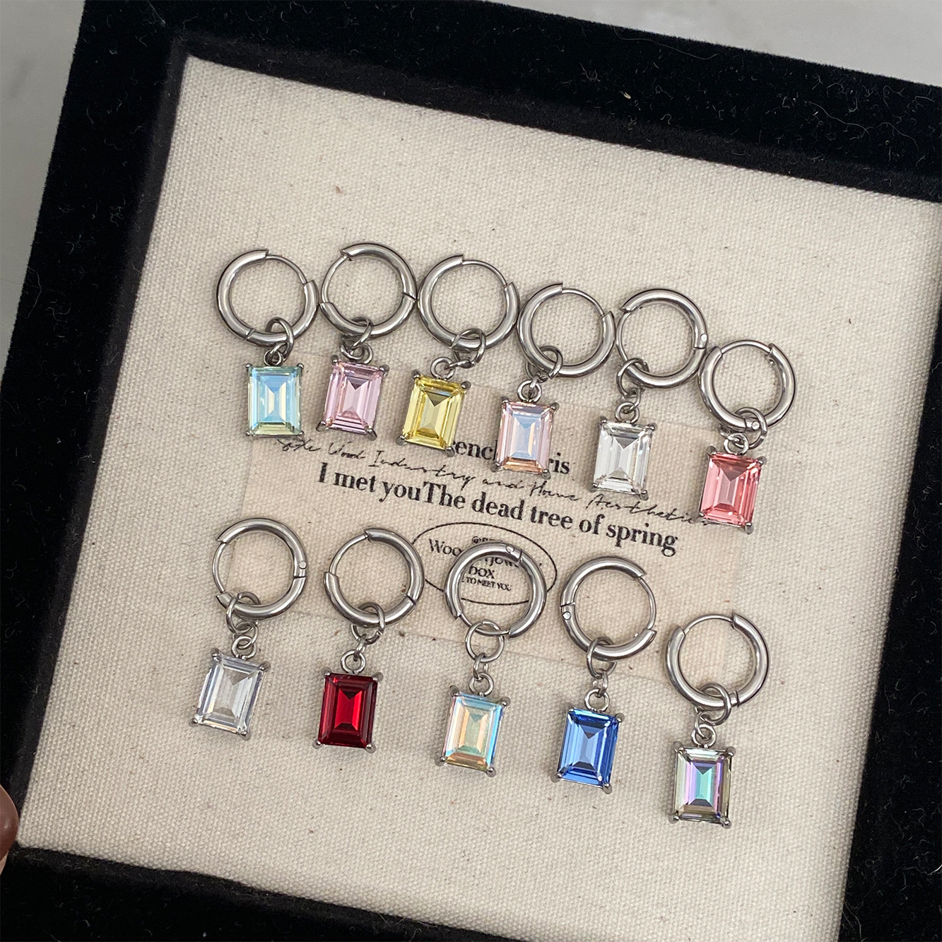 Autumn and Winter New Style Huazi Sugar Cube Pendant Earrings for Women Titanium Steel Ear Bone Rings Simple Earrings Double Ear Hole Stacked Earrings