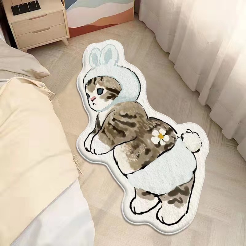 シンプルなアニメのかわいい猫の足のマットはカシミヤのじゅうたんの客間の寝室のベッドのサイドのじゅうたんの子供のマットのメーカーの卸売りをまねます。|undefined
