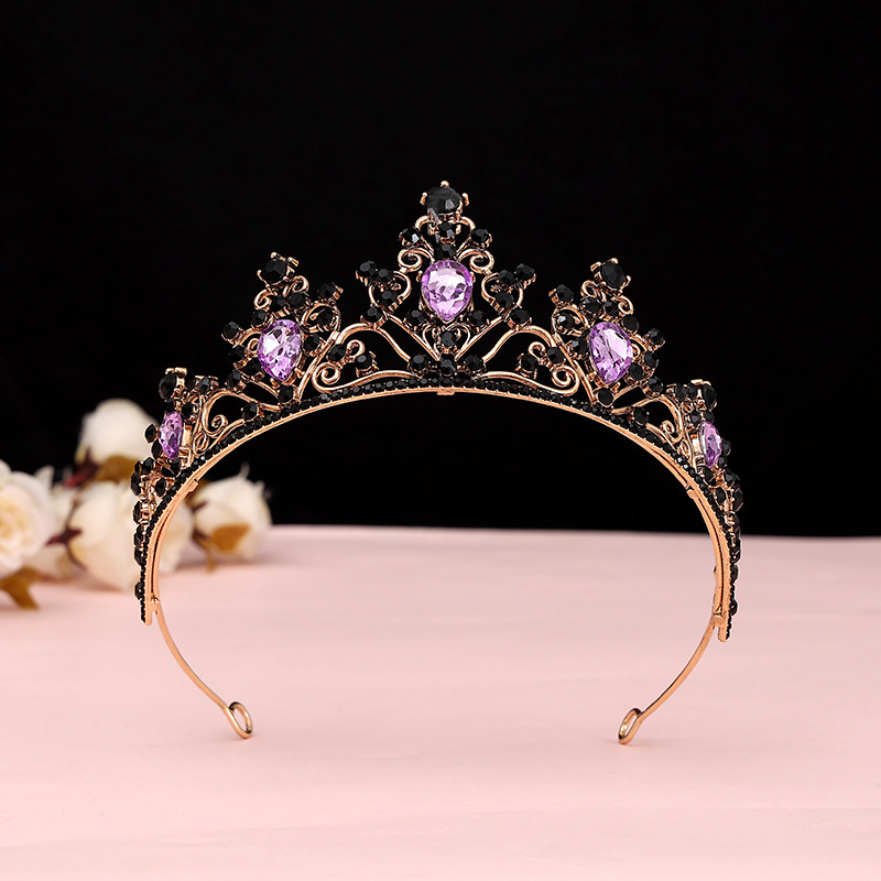 Online Rojo Negro Barroco corona tocado novia estilo coreano 18 años de edad, mujer adulta Ceremonia de cumpleaños princesa Corona al por mayor