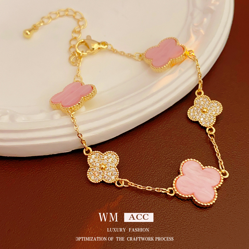 Oro real electrochapado circón Rosa fritillary flor pulsera elegante todo-fósforo pulsera luz lujo de alta calidad pulsera para las mujeres al por mayor