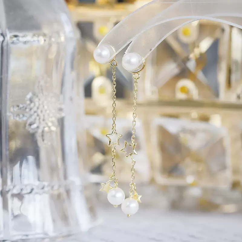 艺丽珠宝「梦幻星语」小众轻奢款百搭风 18K金淡水珍珠星星耳环