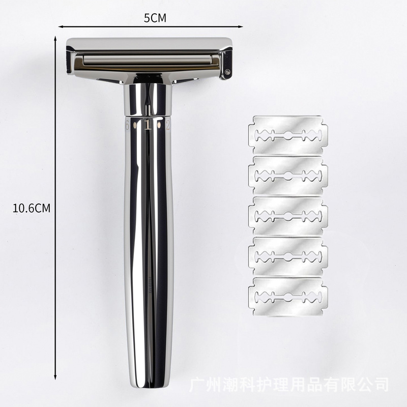 Cross-Border Exclusive Supply of Manual Razor for Men, Silver Color, Adjustable Sharpness, Safety Blade Razor