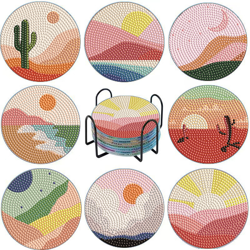 Posavasos de pintura de diamantes de diamantes de diamantes completos transfronterizos hechos a mano almohadilla de aislamiento térmico de diamantes de punto de acrílico redondo de bricolaje fondo de corcho antideslizante posavasos