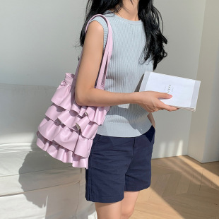 Large Capacity Shoulder Bag Women's All-match Summer 2023 New Sweet Fashionable Underarm Bag Niche Ruffled Bucket Bag
