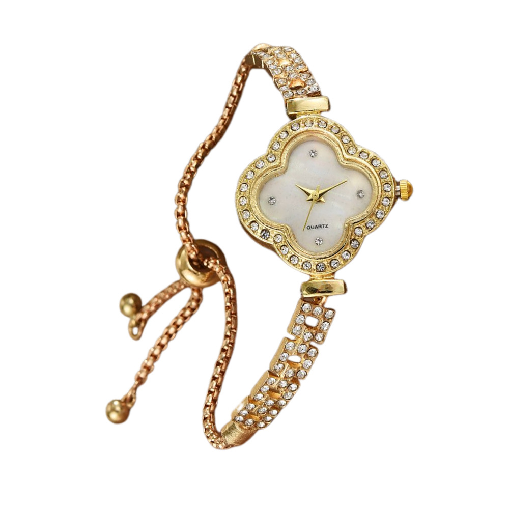 Reloj de pulsera de trébol de cuatro hojas para mujer con incrustaciones de diamantes, lujo ligero, nicho, temperamento de moda de alta gama, exquisito nuevo estilo, pulsera para mujer, reloj para mujer