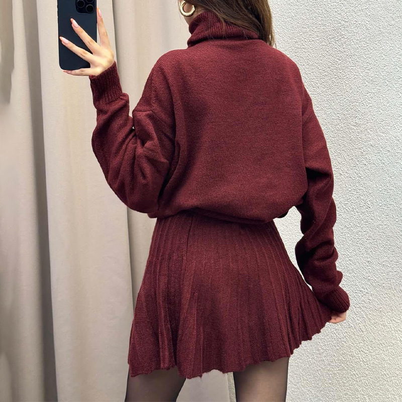 Women's Clothing Autumn Solid Color Round Neck Loose Top Simple Versatile Skirt Suit_voghion.com