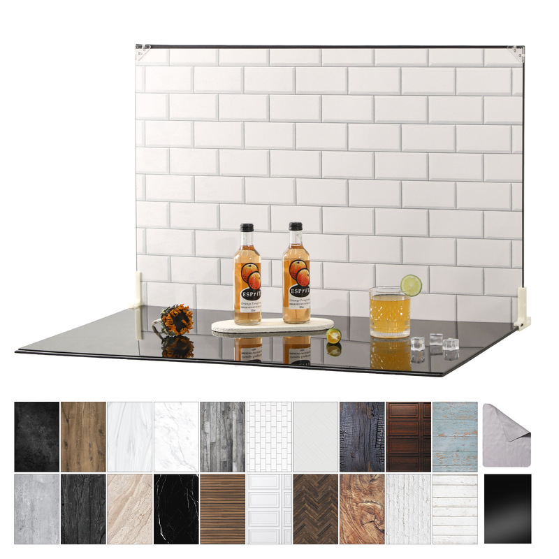 57*87cm Double-Sided Photo Background Paper Cement Wood Grain Wall Large Size Black and White Marble Floor Tiles Vintage