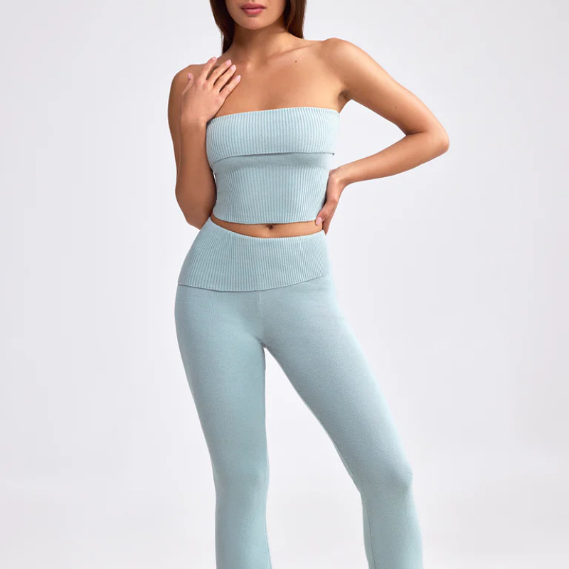 Sexy Women Clothing Summer Suit Tube Top Bell Bottom Pants Yoga Clothes Two  Piece Set Women