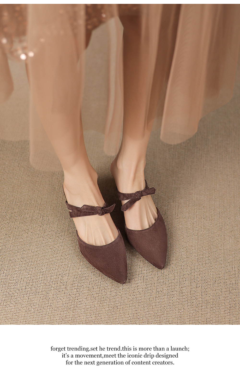 Dép sandal nữ da lộn mũi bọc quai chữ V, gót thấp, phong cách mùa hè — màu nâu chi tiết 18