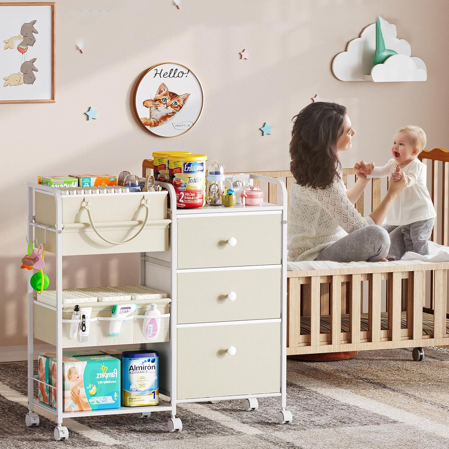 Cross-Border Special Baby Diaper Removable Storage Rack Walking Storage Box Minimalist Mobile Table Smart Stroller