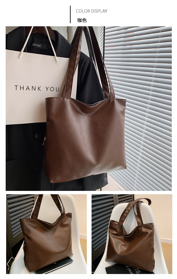 Retro large-capacity tote bag for women, 2024 new style fashionable portable commuting bag for going out, single-shoulder bag for students' classes undefined