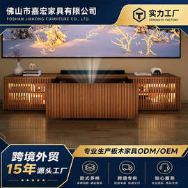 现代轻型豪华电视柜带灯竖条纹板条设计隐藏式储物柜客厅家用柜子