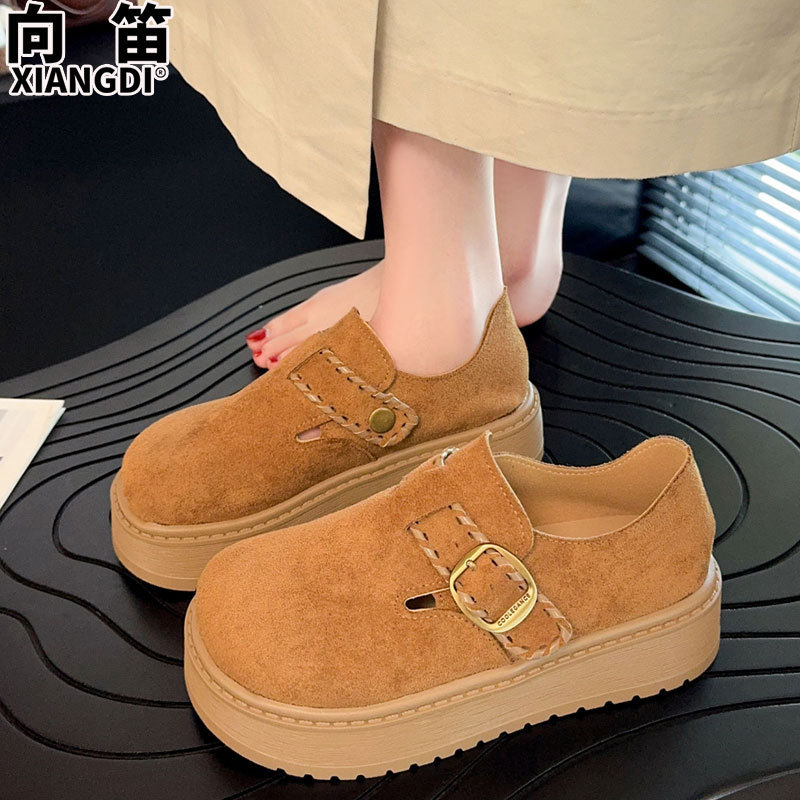 牛皮版超软厚底全包勃肯鞋女2025秋季新款休闲单鞋豆豆鞋乐福鞋子|undefined
