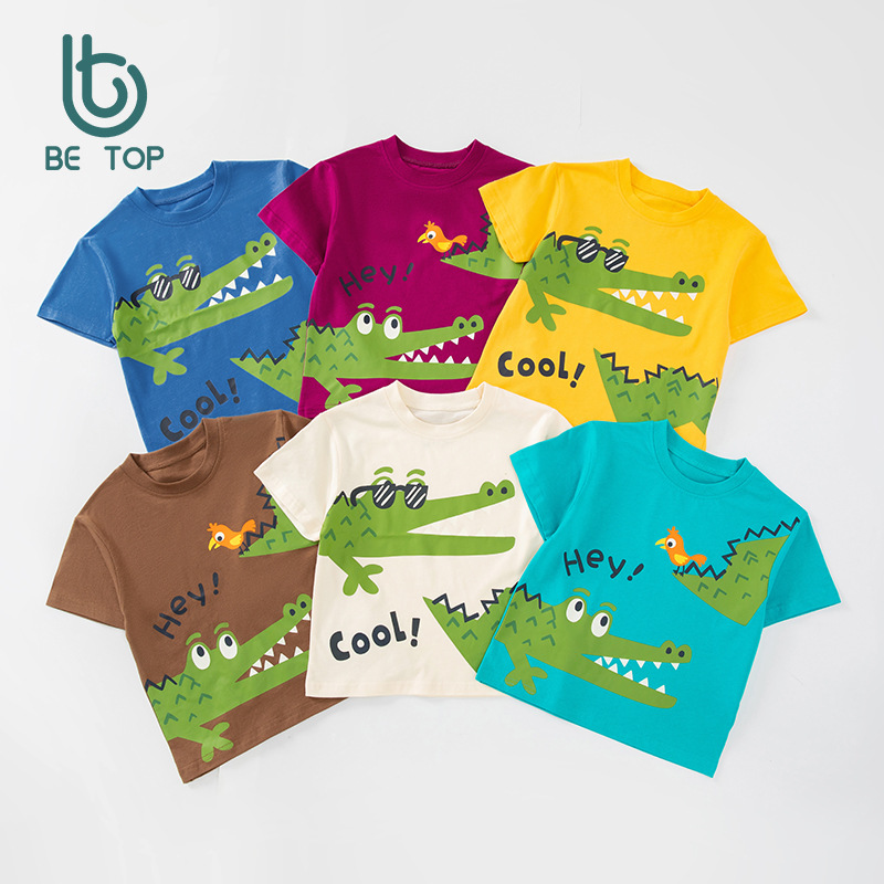 Be top camiseta de manga corta para niños verano nuevo estilo chico chaqueta de bebé dibujos animados cocodrilo envío transfronterizo de una pieza