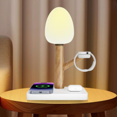 新しい木目調フォーインワン磁気ワイヤレス充電器 LED タッチナイトライト携帯電話時計ヘッドセットユニバーサル急速充電