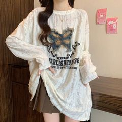 大きいサイズの女性用ミドル丈長袖シャツ、春のボトムスシャツ、太くておしゃれなお尻カバートップス、シャークパンツ付き