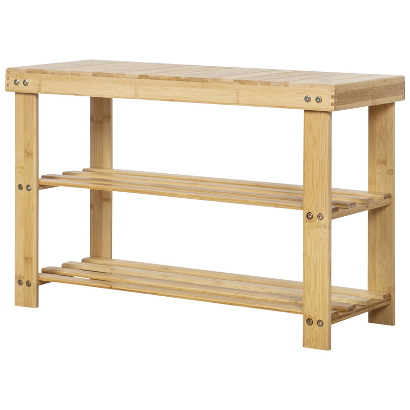 Estante de zapatos simple multicapa puerta doméstica se puede sentar y usar taburetes de cambio de zapatos armario de zapatos a prueba de polvo almacenamiento económico estante de bambú precio especial