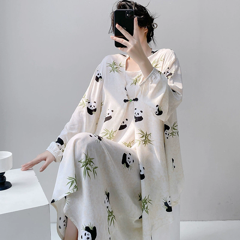 Новый китайский стиль весенний и осенний принт свободная женская летняя ночная рубашка