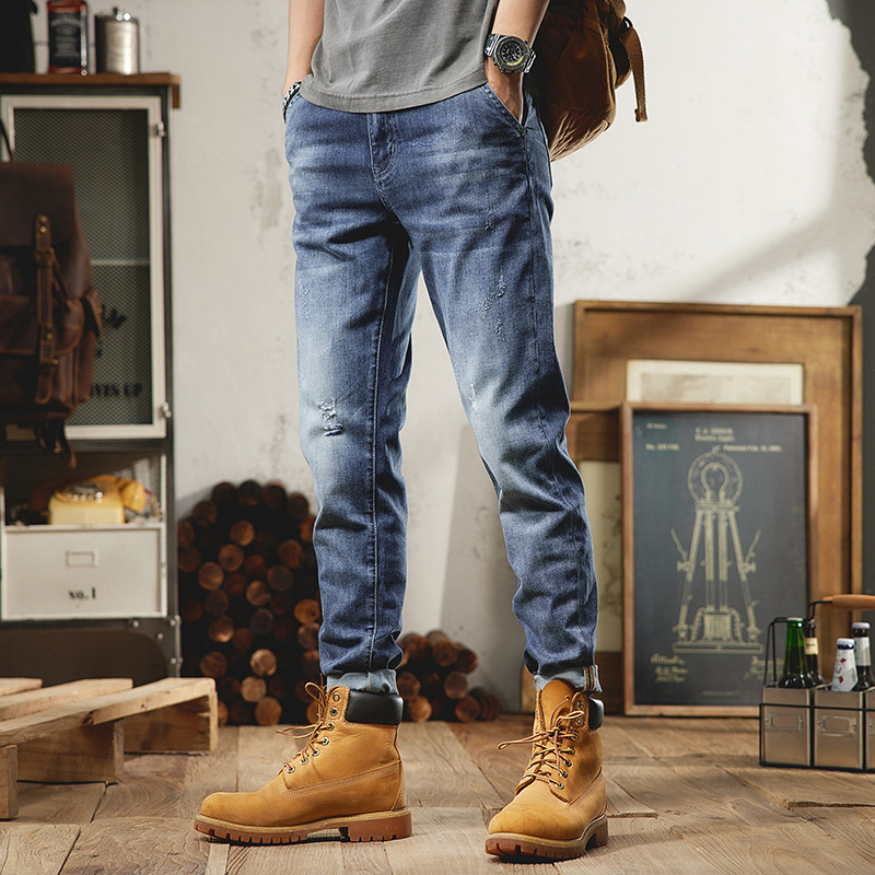 Übergroße Jeans im europäischen und amerikanischen Stil für Männer mit extra Fett und extra großen handgefertigten, abgenutzten, schmal geschnittenen koreanischen Hosen, trendige Herrenmarke aus dem Ausland_voghion.com