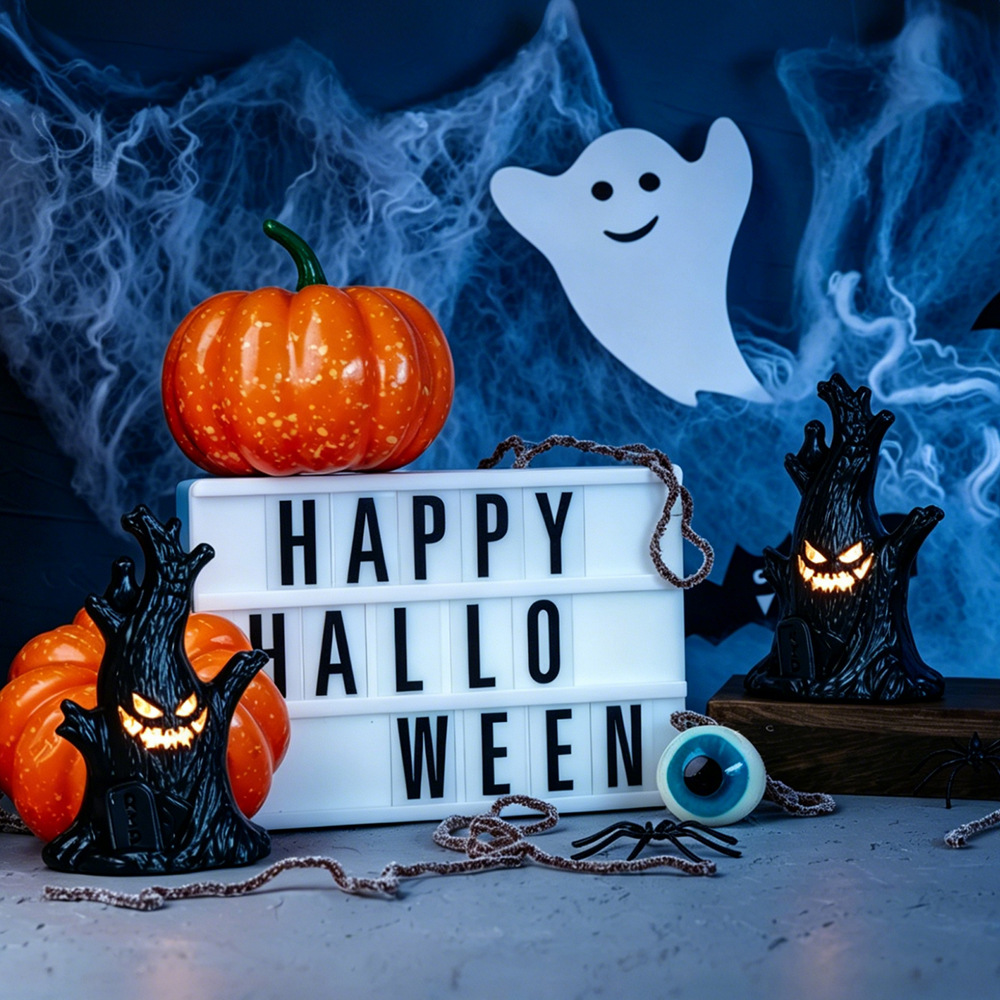 Decoración de Halloween esqueleto fantasma mesa de lámparas colocado horrores árbol demonio calabaza lámpara decoración de fiesta velas lámparas de noche