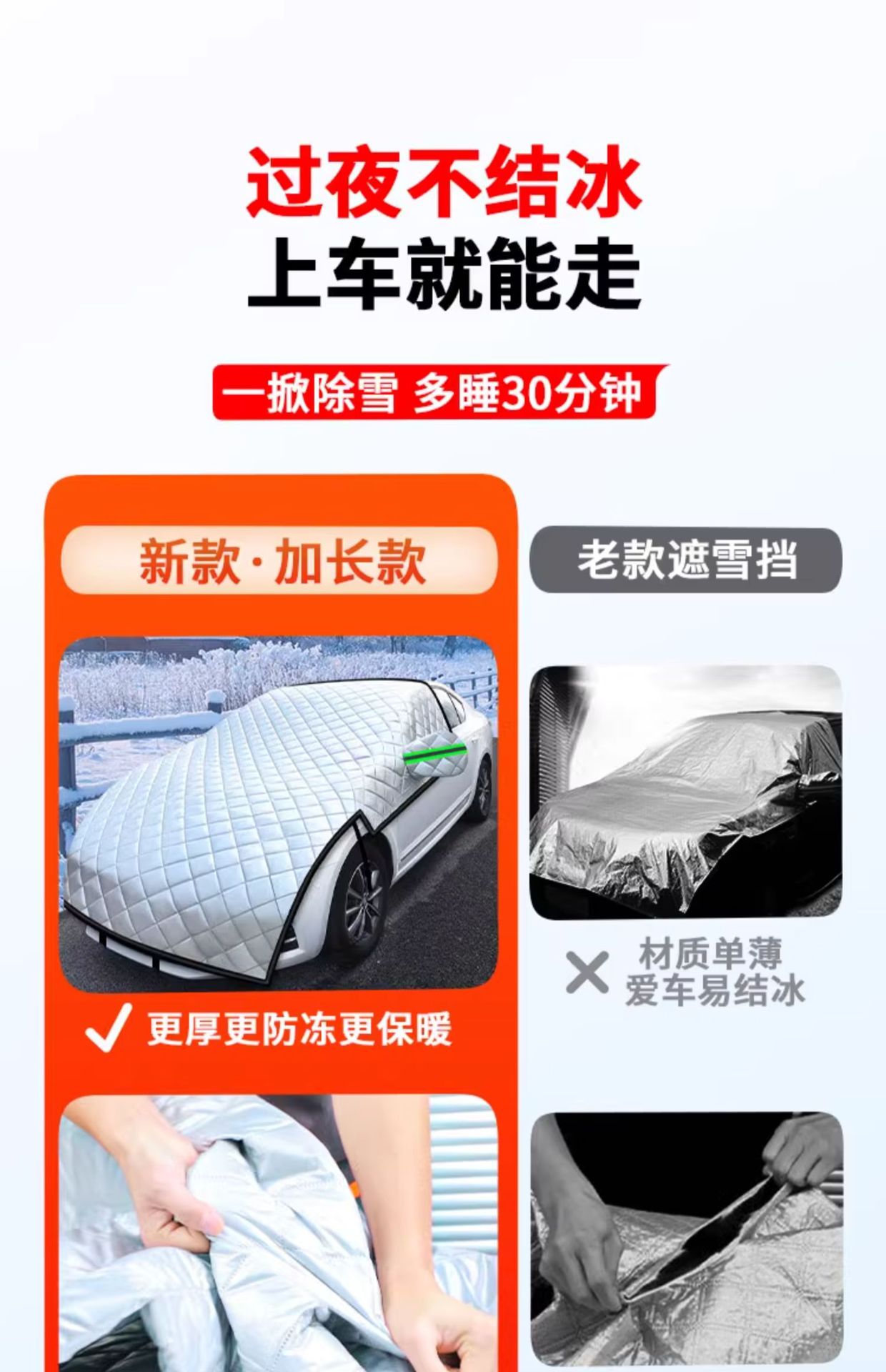 Universal Car Cover for Cars, Sedans, and Suvs, Snow Protection Half-Cover Magnetic Type
