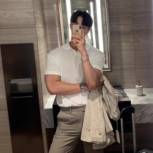 Men's Versatile Fashion Light Luxury High-End Trend Brand Short-Sleeve Plain Color POLO Shirt - New 2025 Summer Style