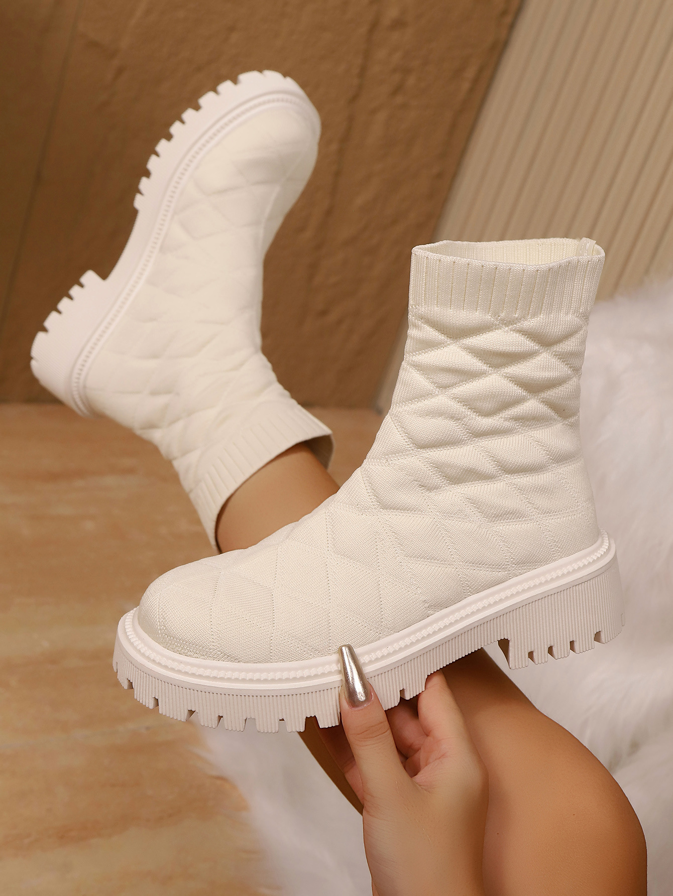 Quilted Mesh Sock Ankle Boots — detail view 14