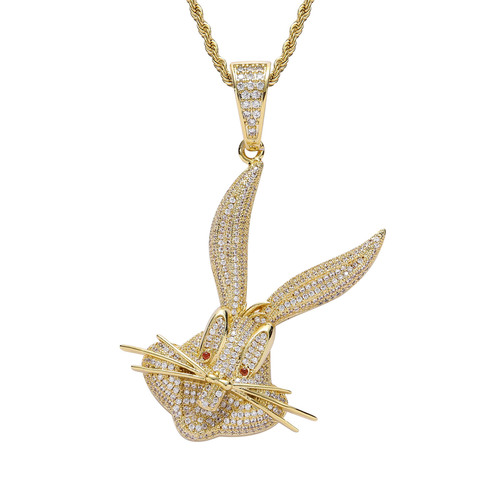 New European and American-style Bugs Bunny hip-hop pendant with micro-inlaid zirconia—stylish, personality-driven animal-themed hip-hop accessories perfect for men's necklaces.