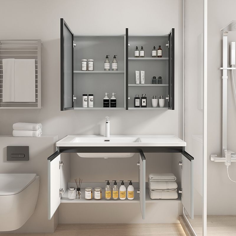 Gabinete de baño combinación de acero inoxidable que cuelga la pared del Gabinete cuarto de baño lavabo de almacenamiento espejo de almacenamiento rack de cerámica cuenca integrada