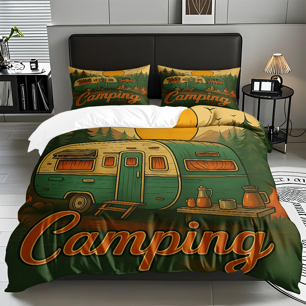 Ventas transfronterizas textiles caseros de ocio viento camping impresión digital abrasión quilt kit fuente de fábrica TEMU / JIT