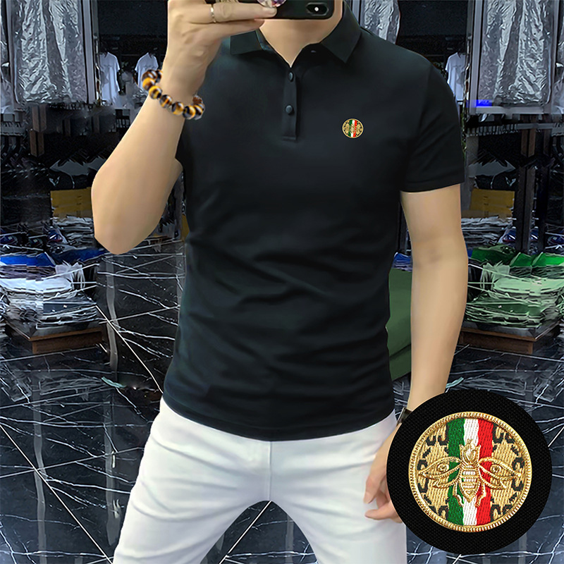 European Station New Men's Short-sleeved Polo Shirt Bright Color Lapel Half-sleeved Men's Mercerized Pearl Cotton Slim-fit Fashion Trendy