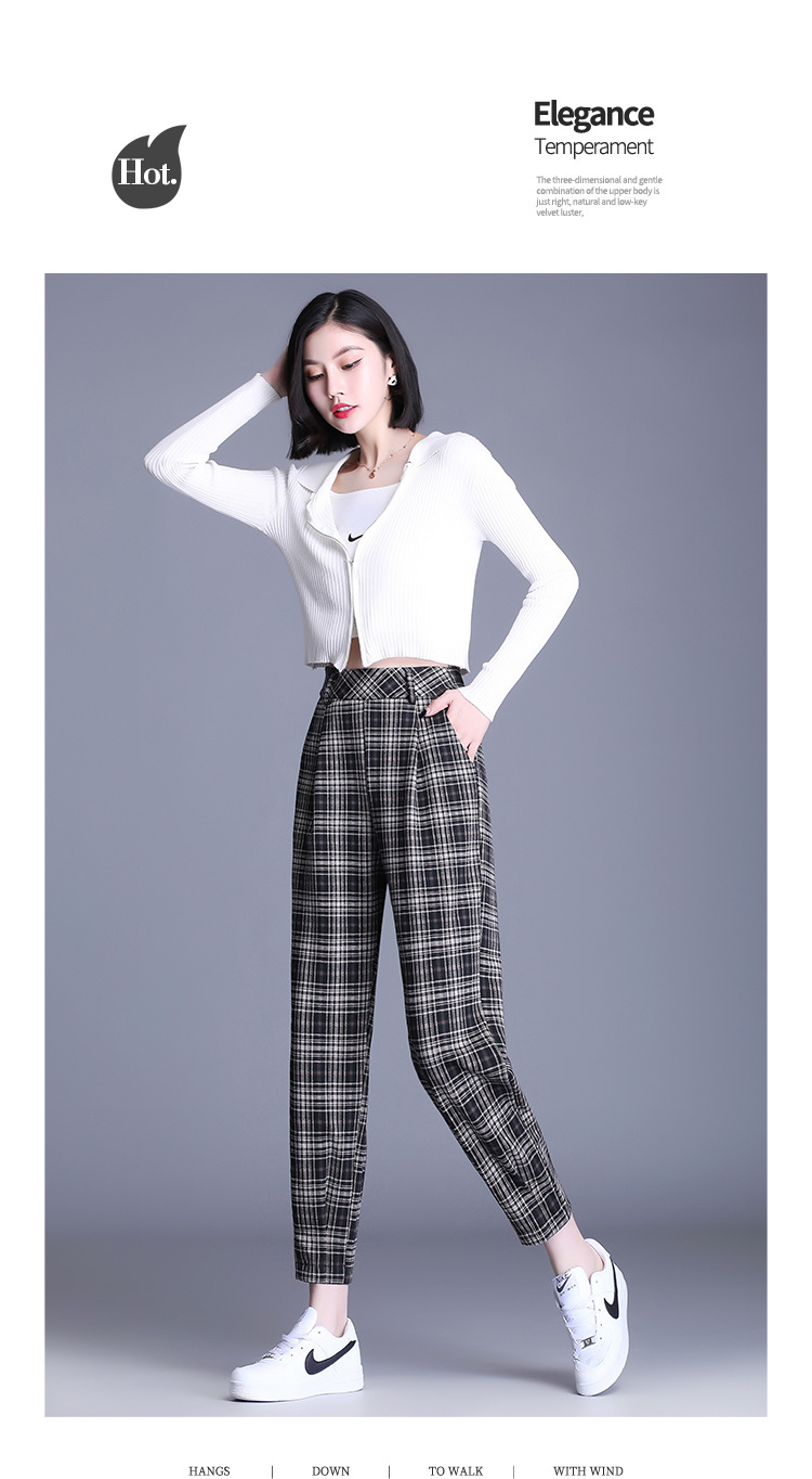 checkered high waist drape cropped trousers NSYZ34422