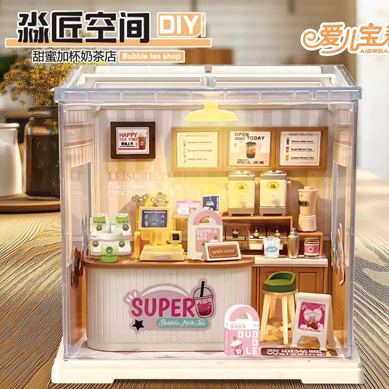 Juguetes de puzzle DIY hechos a mano cabina ensamblaje mini casa escena modelo de bloques de construcción juguetes regalos para chicas