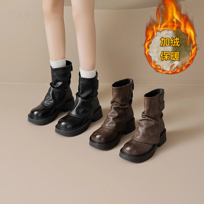 Vintage Melard Martin Boots for Women 2025 Style, Pleated Cuff Thick-Soled Short Boots, British Style Slimming Single Boots Vintage Melard Martin Boots for Women 2025 Style, Pleated Cuff Thick-Soled Short Boots, British Style Slimming Single Boots