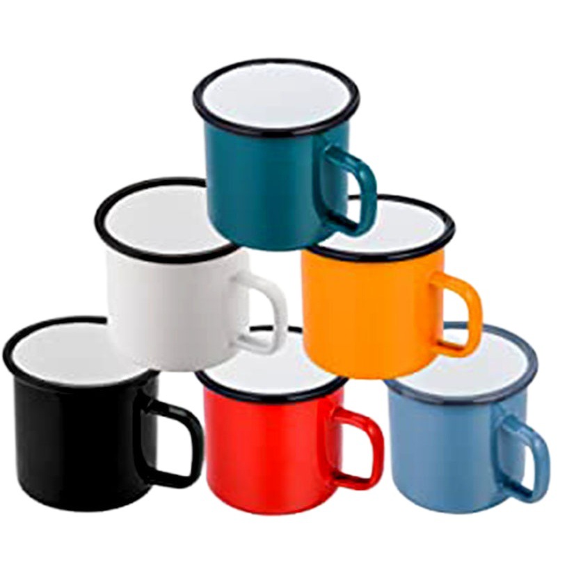 350ML blanco interior y exterior taza de esmalte de color engrosada tarro de té de hierro antiguo taza de la boca de la vendimia taza de agua nostálgica taza de té taza de esmalte