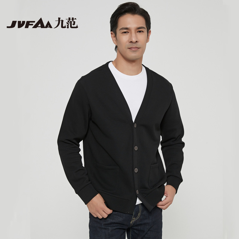 Jiufan men's Spring and Autumn New Xinjiang cotton V-neck knitted cardigan machine washable sweater warm coat for men 1271