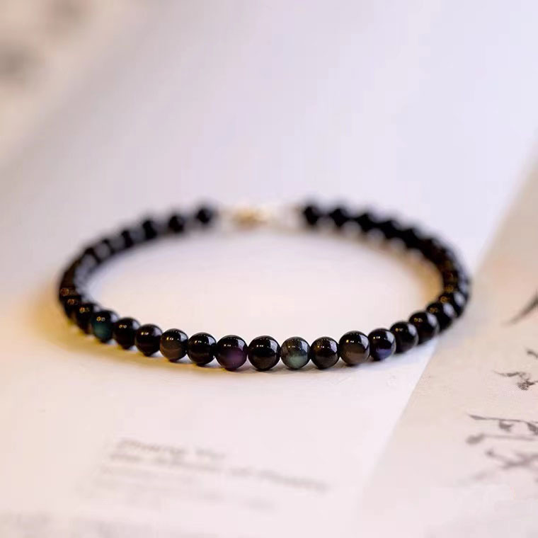 Natural genuine goods Obsidian Bracelet Couple Handmade Simple Pure Black Lucky Beads Red Couple Bracelet
