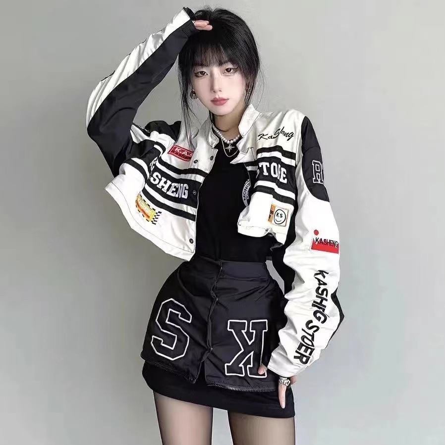 Couple Detachable Biker Baseball Suit Coat Women's Autumn Thin vintage American Style Retro Racing Hot Girl Suit