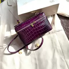 [Fashion Haute Couture] Bestseller LP Croc-Embossed Leather Shoulder Tote Bento Box Bag Mini Crossbody