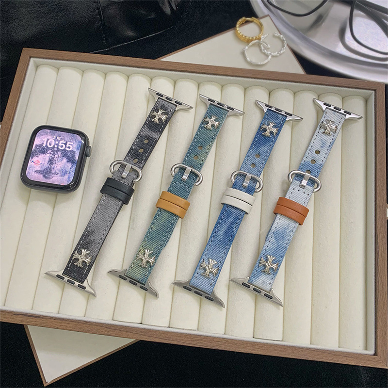 Suitable for Apple 11Th Generation Croxin Gradient Tie-Dye Fine Denim Watch Strap Iwatchs98765 Female Senior Se