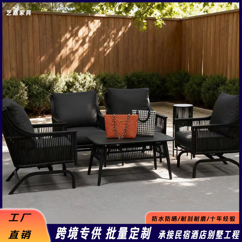 Pe Imitation Rattan Sofa Table and Chairs Courtyard Sales Department Rattan Furniture Hotel Outdoor Leisure Small Coffee Table Rattan Chair Sofa