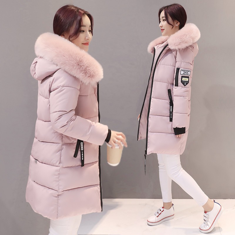 跨境2025冬季新款棉衣女中长款过膝修身棉袄外套彩毛领时尚棉服女